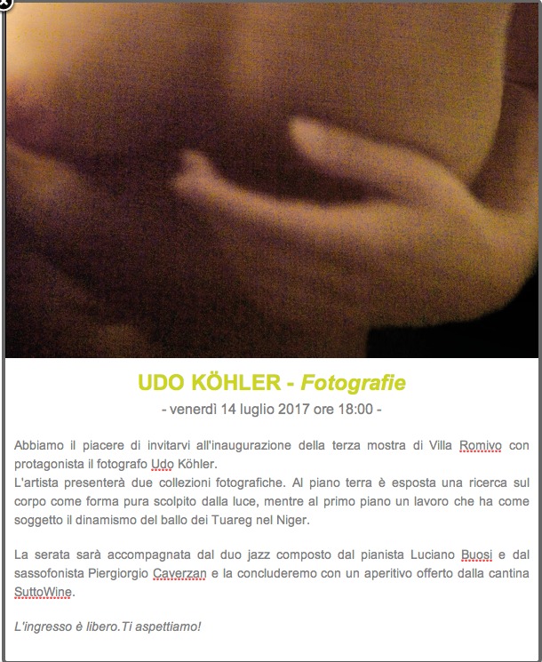 UDO KÖHLER - Fotografie - venerdì 14 luglio 2017 ore 18:00